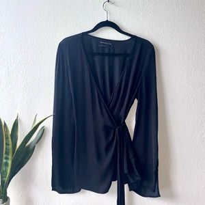 UO Long Sleeve Wrap Blouse in Black